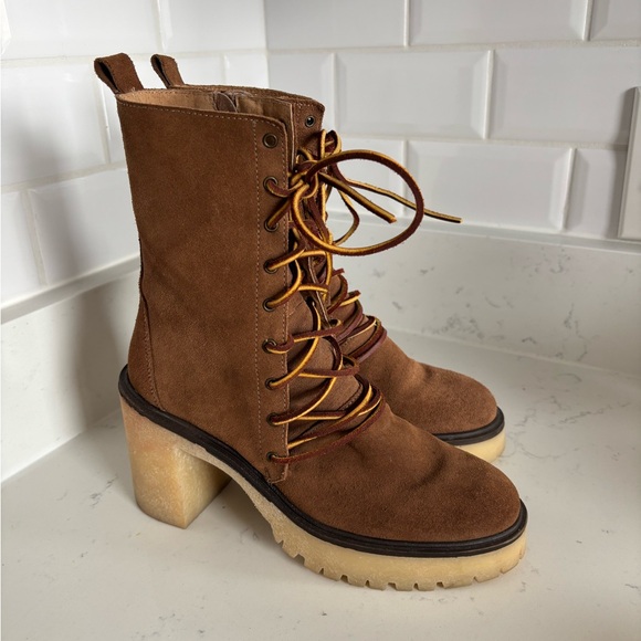 Free People Dylan Suede Lace-Up Brown Boots - Picture 2 of 11